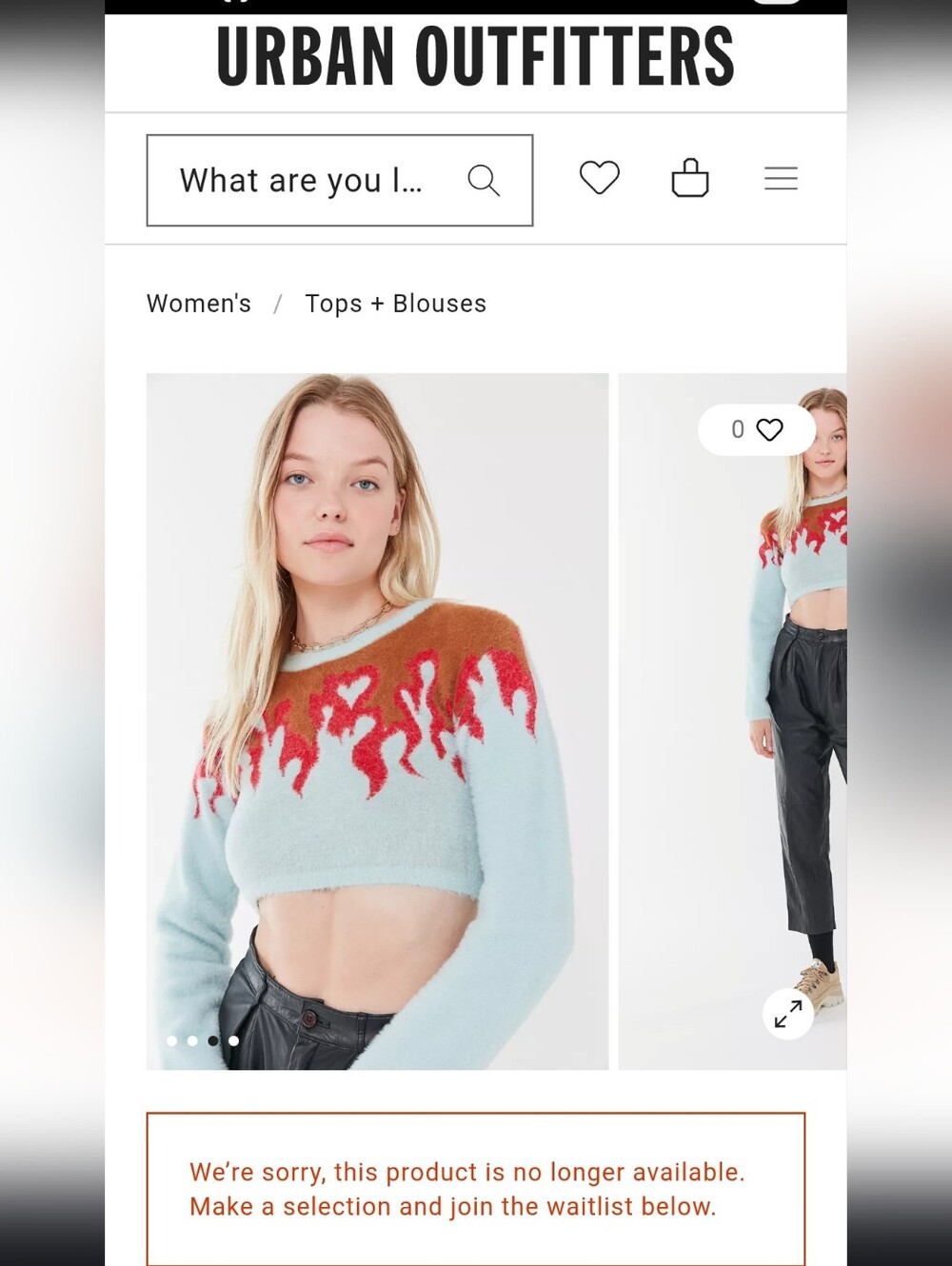 For Love & Lemons Cropped Fire Sweater, S
